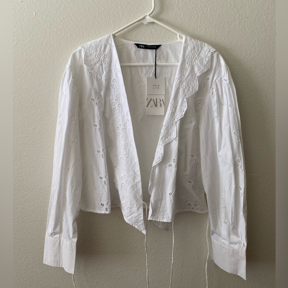Zara NWT women’s long sleeve white wrap tie top